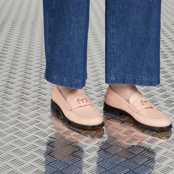 Gucci Women's Moccasin Leather Millennial Ribot Interlocking G loafer Pink EU37 - Picture 1 of 12